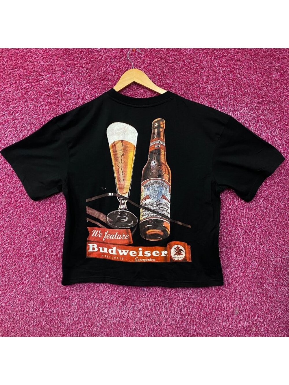 Budweiser Vintage Bottle & Glass Graphic T-Shirt Large